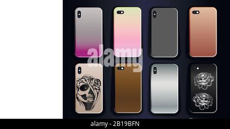 Gradient metallic set for print on a smartphone case - a stylish collection. Mock up smartphone case Stock Vector