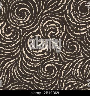 Seamless vector pattern of torn lines in the form of circles and spirals. Beige texture for decoration of fabrics or wrapping paper. Stock Vector