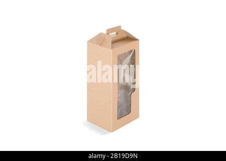 Blank craft rectangular wine box with plastic window mock up Stock Photo