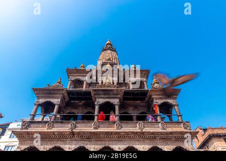 Kathmandu, Nepal - February 6 2020: Ancient temples at Patan Durbar Square, Nepal. A UNESCO World Heritage Site. Stock Photo