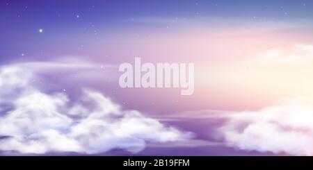 Fantasy sky. Beautiful fairy skies, fantastic dream clouds and fabulous cloudy sky pastel colors vector background illustration Stock Vector