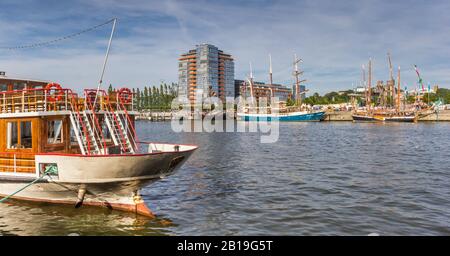 Panorama of old ships in the harbor of Kiel, Germany Stock Photo