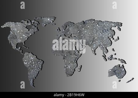 Roughly outlined world map with a gray background Stock Photo