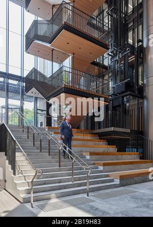 Lobby entrance looking towards Macquarie Street. Sixty Martin Place, Sydney, Australia. Architect: HASSELL, 2019. Stock Photo