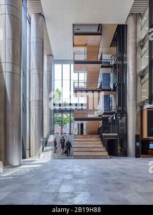 Lobby looking towards Macquarie Street entrance. Sixty Martin Place, Sydney, Australia. Architect: HASSELL, 2019. Stock Photo