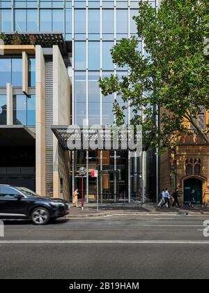 Building entrance from Macquarie Street. Sixty Martin Place, Sydney, Australia. Architect: HASSELL, 2019. Stock Photo