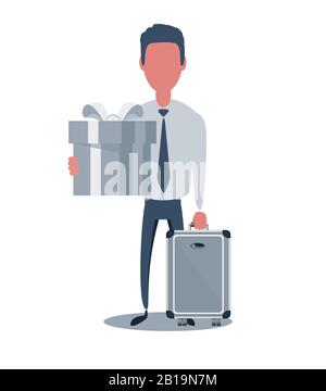 Businessman or clerk. Male character in trendy simple style with objects, flat vector illustration. Stock Vector