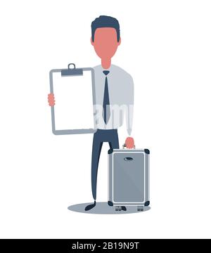 Businessman or clerk. Male character in trendy simple style with objects, flat vector illustration. Stock Vector