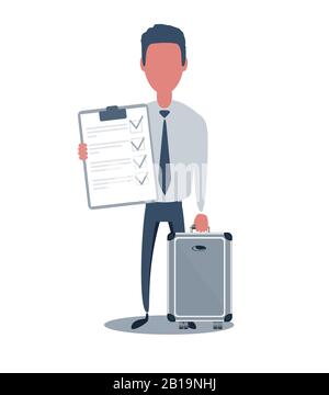 Businessman or clerk. Male character in trendy simple style with objects, flat vector illustration. Stock Vector