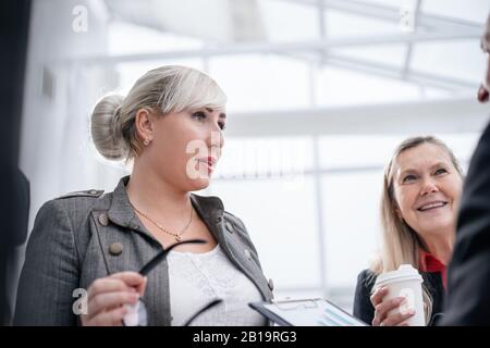 close up. the working group discussing the current task. Stock Photo
