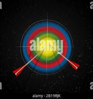 A colored target on a black background. Archery in the center of the target. Targetting or marketing. Stock Vector