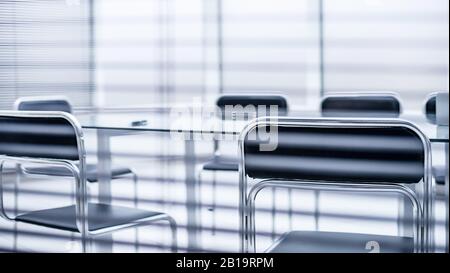 through the blinds. conference room before a business meeting Stock Photo