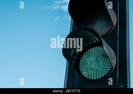 Close up of a green traffic light on the highway in Istanbul, Turkey. Stock Photo