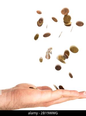 Euro Coins Raining Euro coins falling into hand. Raining money Stock Photo - Alamy