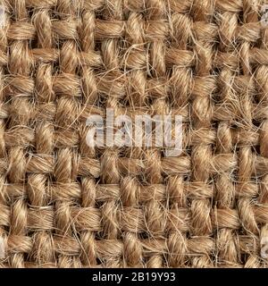 Burlap, natural fabric. Seamless square texture close-up. Stock Photo
