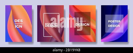 set Colorful abstract liquid color and fluid poster and background design, Futuristic design posters. Eps10 vector. Stock Vector