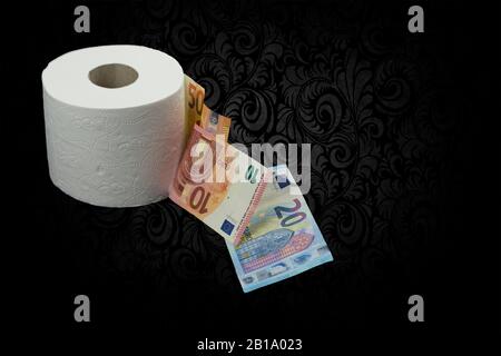 toilet roll with paper money Stock Photo