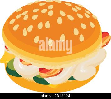 Burger bacon icon, isometric style Stock Vector