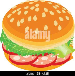 Delicious burger icon, isometric style Stock Vector