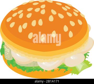 Fish burger icon, isometric style Stock Vector