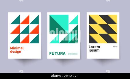 Swiss minimal posters, geometric bauhaus backgrounds, graphic covers design. Minimalist vector illustration, modern posters Stock Vector