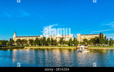 Swan Lake in Astrakhan, Russia Stock Photo