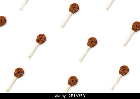 Zero waste picture. Natural sponges on isolated white background. Flat lay, top view. Stock Photo