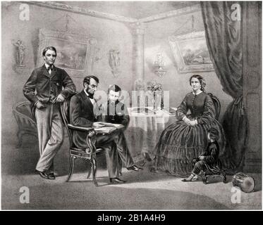 Abraham Lincoln (1809-1865), family portrait, print by William C Robertson, circa 1880-1890 Stock Photo