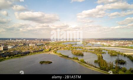 Walthamstow Reservoirs, London. Aerial drone view of the network of reservoirs near Walthamstow in North East London. Stock Photo