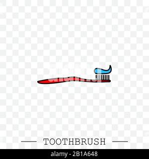 Vector color icon of toothbrush with applied toothpaste portion. Toothbrush icon vector. Teeth cleaning. vector with editable stroke. Dental toothbrus Stock Vector