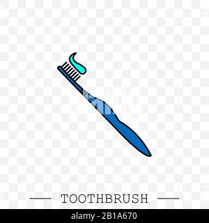 Vector color icon of toothbrush with applied toothpaste portion. Toothbrush icon vector. Teeth cleaning. vector with editable stroke. Dental toothbrus Stock Vector