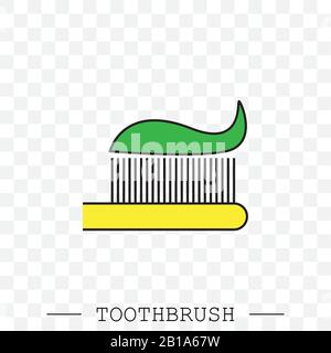 Vector color icon of toothbrush with applied toothpaste portion. Toothbrush icon vector. Teeth cleaning. vector with editable stroke. Dental toothbrus Stock Vector