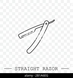 straight razor vetor line, linear icon. old razor blade Stock Vector