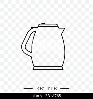 kettle icon line, linear vector. Teapot logo. kettle electric black thin line, linear. Black Kettle with handle icon isolated. Kettle in line art styl Stock Vector