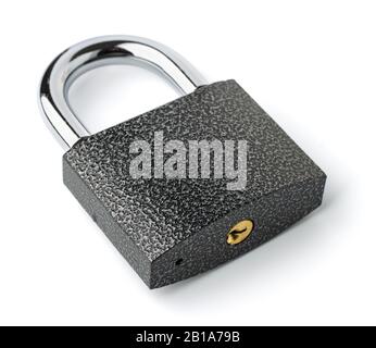 Locked steel padlock isolated on white Stock Photo