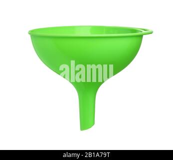 Green plastic funnel isolated on white Stock Photo