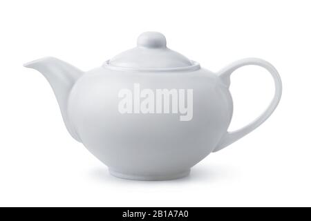 Side view of white ceramic teapot isolated on white Stock Photo