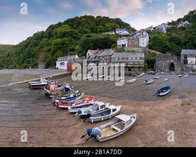 The harbour village of Clovelly on the North Devon coast from the harbour wall, England. Stock Photo