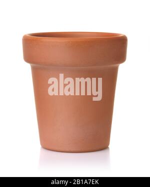 Front view of unpainted clay pot isolated on white Stock Photo