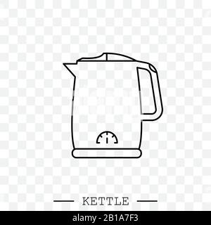 kettle icon line, linear vector. Teapot logo. kettle electric black thin line, linear. Black Kettle with handle icon isolated. Kettle in line art styl Stock Vector