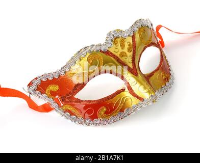 Gold and red carnival mask isolated on whit Stock Photo