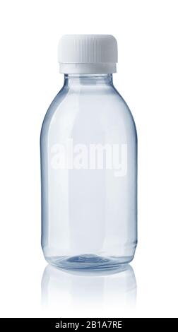 Front view of empty plastic clear bottle isolated on white Stock Photo