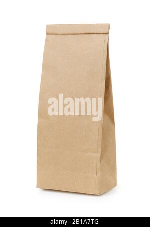 Blank brown craft paper bag isolated on white Stock Photo