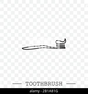 Vector line icon of toothbrush with applied toothpaste portion. Toothbrush icon vector. Teeth cleaning. Line, linear with editable stroke. Dental toot Stock Vector