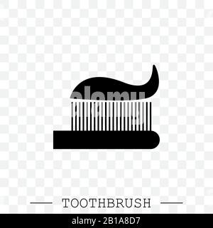 Vector icon of toothbrush with applied toothpaste portion. Toothbrush icon vector. Teeth cleaning. Vector with editable stroke. Dental toothbrush icon Stock Vector