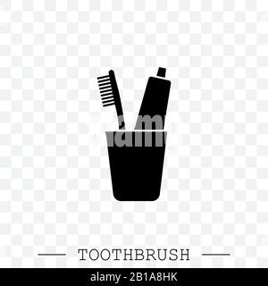 Vector icon of toothbrush and a tube of toothpaste in glass. Toothbrush icon vector. Teeth cleaning. vector with editable stroke. Dental toothbrush ic Stock Vector