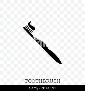 Vector icon of toothbrush with applied toothpaste portion. Toothbrush icon vector. Teeth cleaning. Vector with editable stroke. Dental toothbrush icon Stock Vector