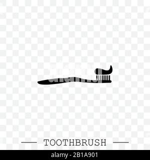 Vector icon of toothbrush with applied toothpaste portion. Toothbrush icon vector. Teeth cleaning. Vector with editable stroke. Dental toothbrush icon Stock Vector