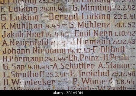 Westoverledingen, Germany. 24th Feb, 2020. The name of the deputy commander of the former extermination camp Sobibor, Johann Niemann, is written on a monument. (to dpa 'SS man on monument in East Frisia causes discussion') Credit: Mohssen Assanimoghaddam/dpa/Alamy Live News Stock Photo