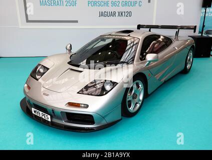 A McLaren F1 on display, as part of 'A Tribute to Bruce McLaren', at the 2020 London Classic Car Show Stock Photo